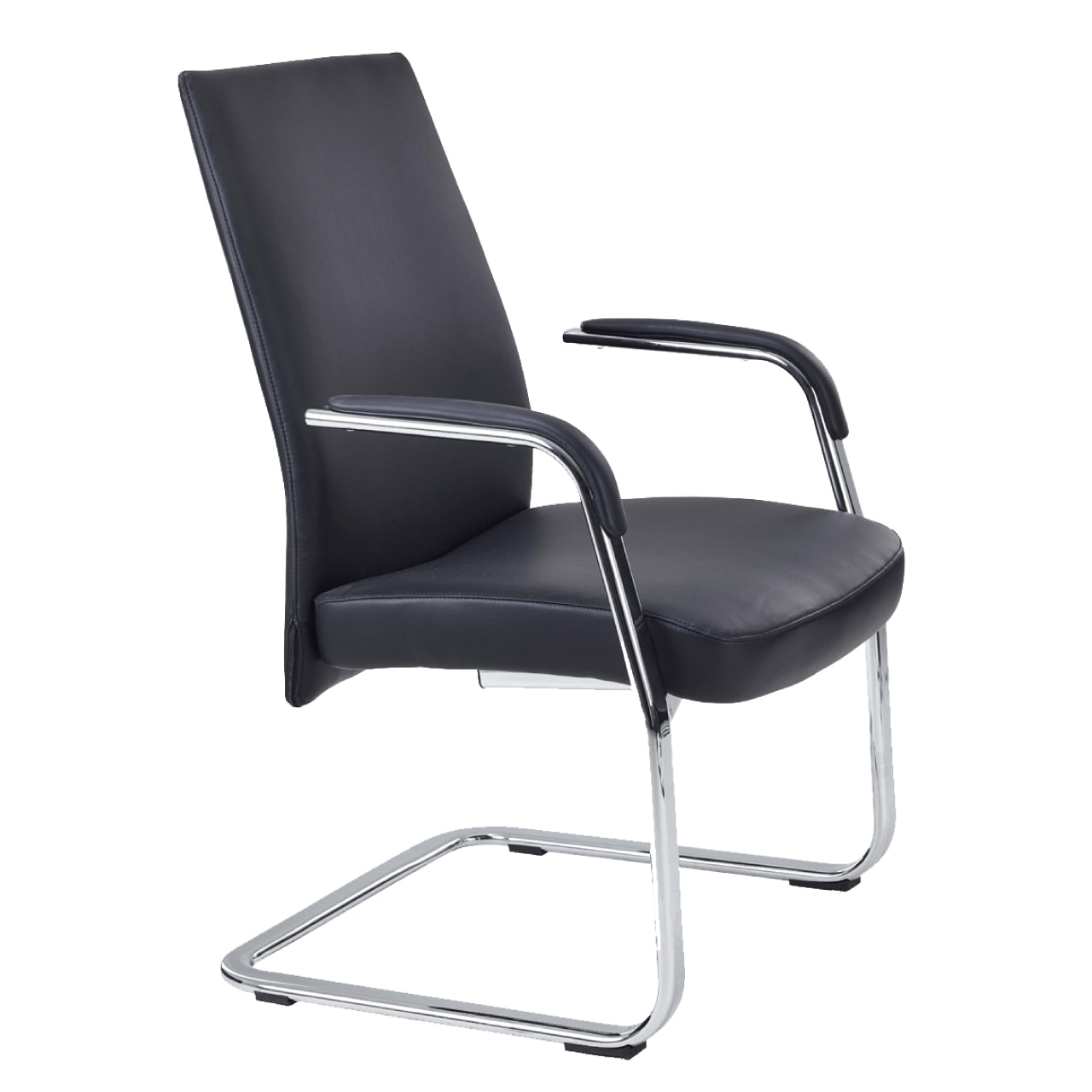 Chaise Visiteur Sievert Similicuir Noir - Accoudoirs Rembourrés - Piètement Métal - Design Luge - 136kg Charge Max