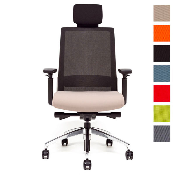 Chaise de bureau IZY tissu et maille - avec accoudoirs, appui-tête et  soutien lombaire - Mécanisme Synchrone - Pieds aluminium sur