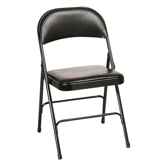 chaise-pliante-en-metal-noir-avec-vynil-noir-pas-cher-LAURE