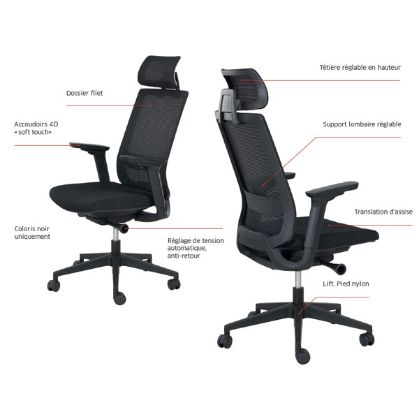 Fauteuil de bureau ergonomique tout résille Air - Sitek - Prosiege