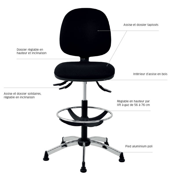 Vérin pour chaise de bureau, hauteur de 24 à 32 cm chromé