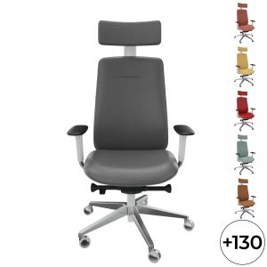 Fauteuil direction Eman blanc tapissé avec têtière