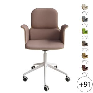 Fauteuil Home office coque bois base blanche, avec accoudoirs Bero