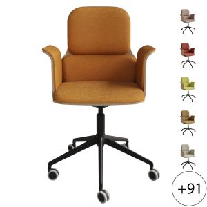 Fauteuil Home office coque bois base noire, avec accoudoirs Bero