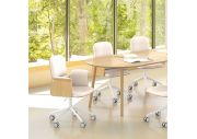 Fauteuil Home office coque bois base blanche, avec accoudoirs Bero 8